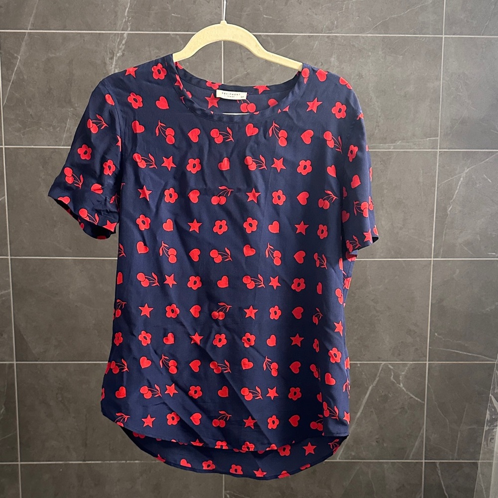 Equipment Navy and Red Floral Star Blouse